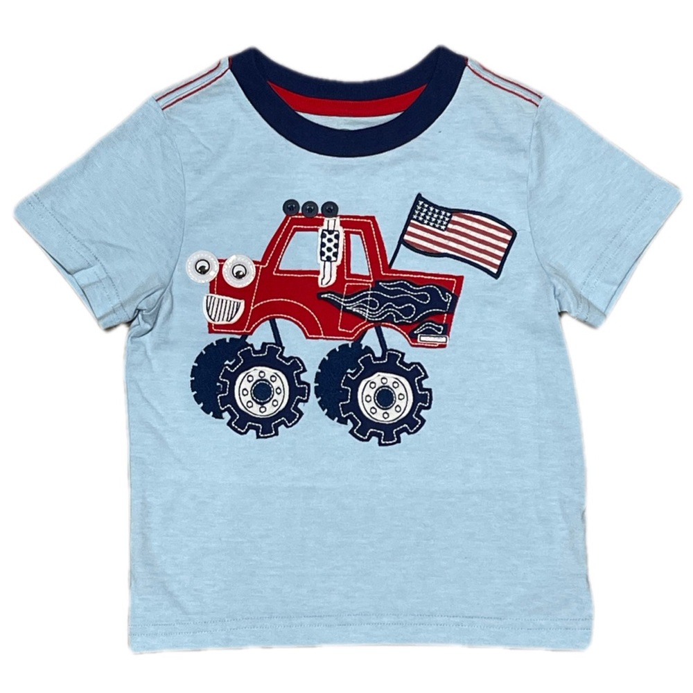 JK Designs Authentic Boys 3-D Truck & USA Flag Shirt